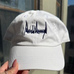 Donald Trump The Classic White Baseball Cap with Navy Script Embroidery